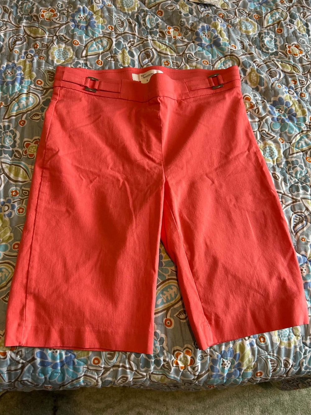 Madison Coral-Red Bermuda Shorts with Waist Tabs